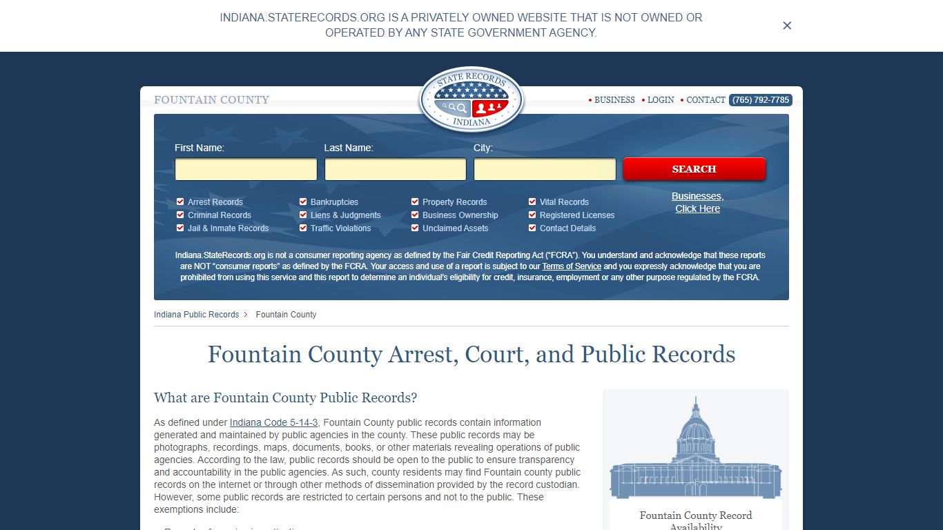 Fountain County Arrest, Court, and Public Records