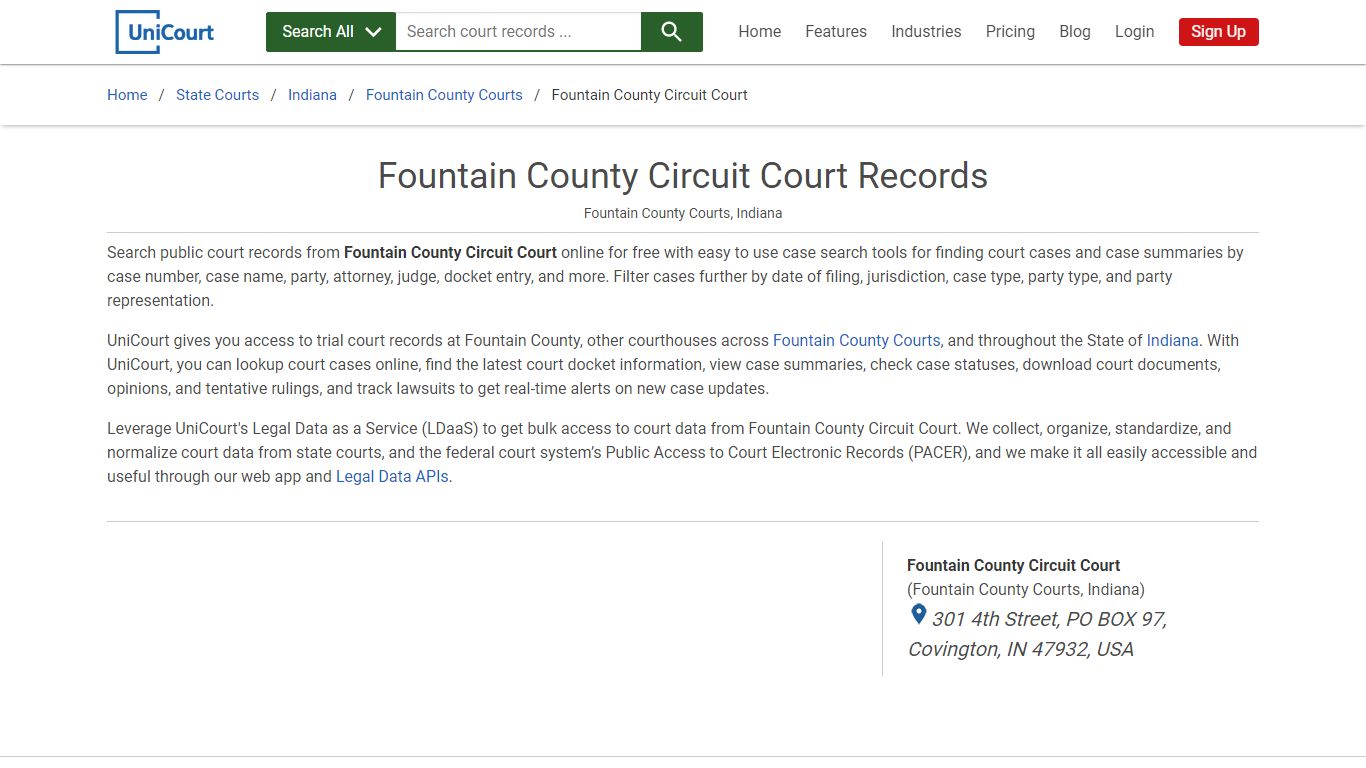 Fountain County Circuit Court Records | Fountain | UniCourt