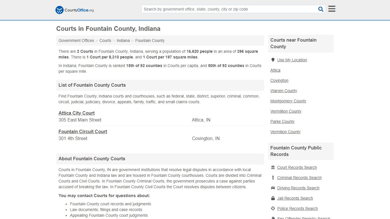 Courts - Fountain County, IN (Court Records & Calendars)